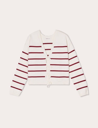 Pull avec petit noeud rouge foncé femme