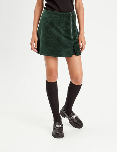 Jupe-short moulante velours vert foncé femme