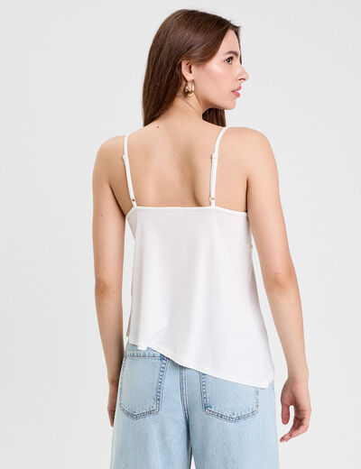 Débardeur asymétrique court col v ecru femme
