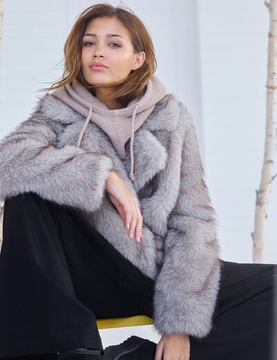 Manteau fausse fourrure taupe femme