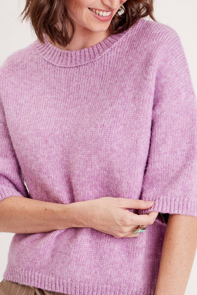 Pull manches courtes mauve femme