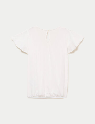 Blouse col v manches courtes dentelle ecru femme