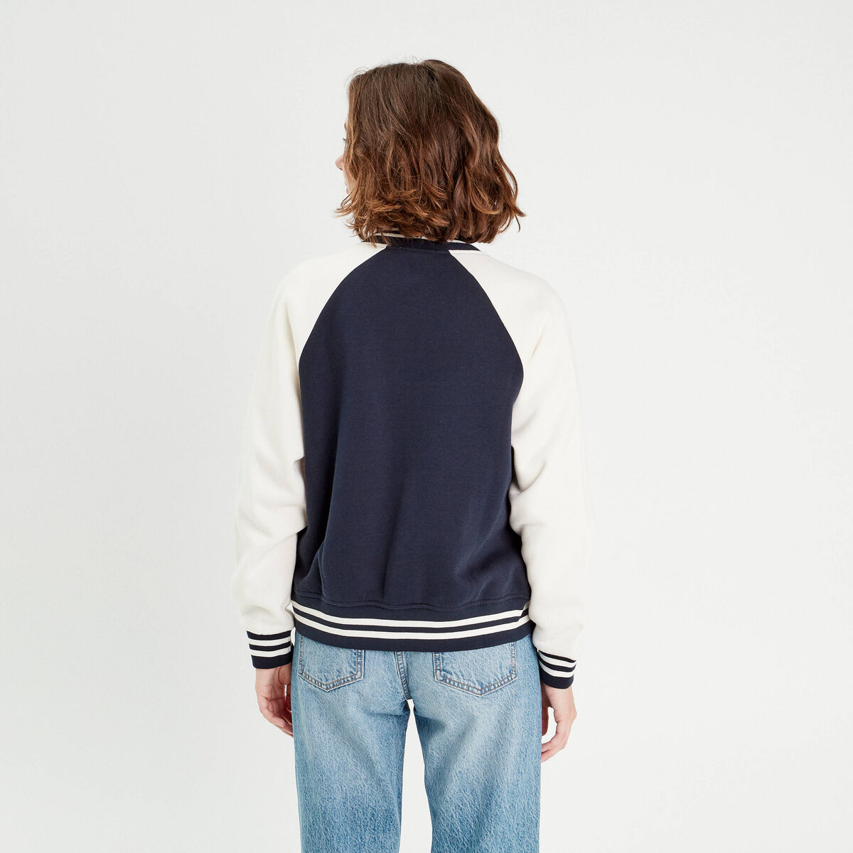 Veste boutonnée col teddy bleu marine femme