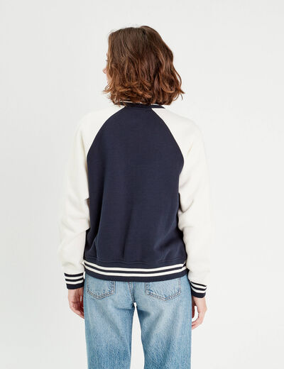 Veste boutonnée col teddy bleu marine femme