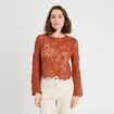 Pull ajouré effet crochet terracotta femme