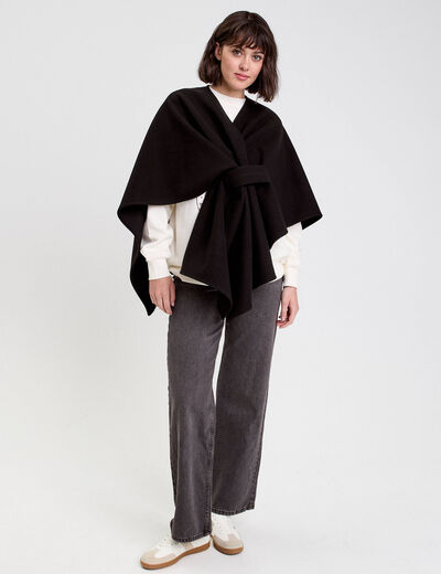 Poncho col V avec passant noir femme