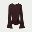 T-shirt ajust&eacute; col rond manches longues marron fonc&eacute; femme