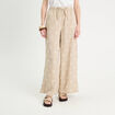Pantalon large brodé taupe femme