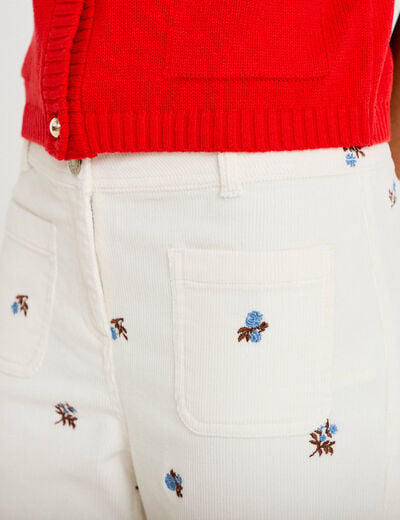Pantalon bootcut taille haute velours blanc femme