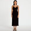 Robe longue bi-mati&egrave;re col v noir femme