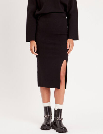 Jupe midi moulante noir femme