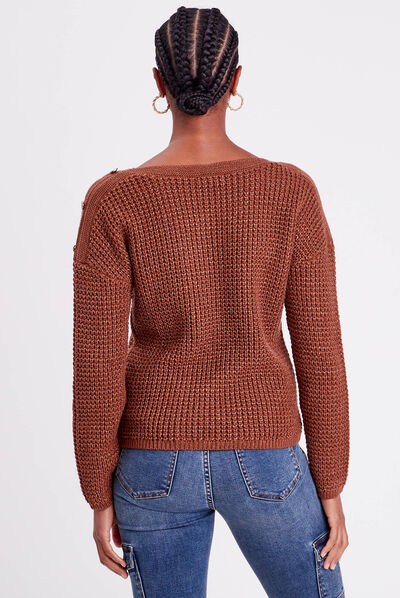 Pull manches longues marron femme