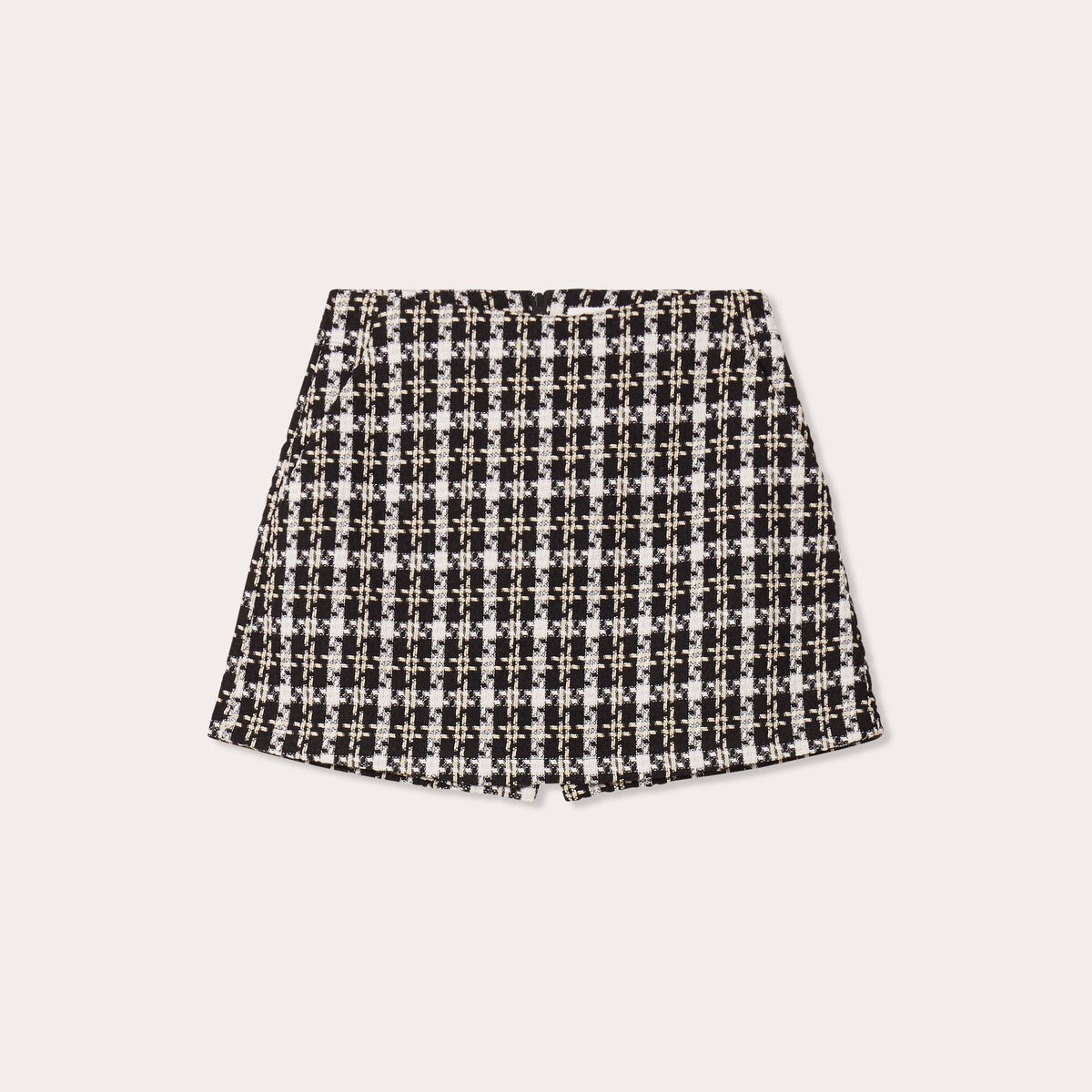 Jupe-short trap&egrave;ze tweed noir femme