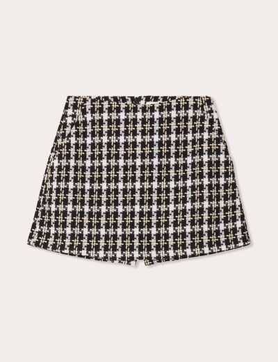 Jupe-short trapèze tweed noir femme