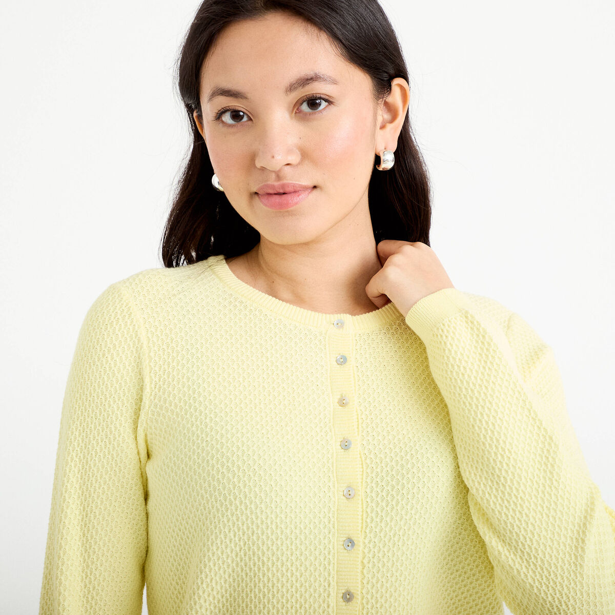Gilet ajour&eacute; manches longues jaune clair femme