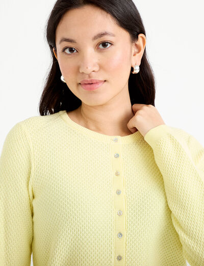 Gilet ajour&eacute; manches longues jaune clair femme