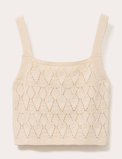 Débardeur tricot brodé ecru femme