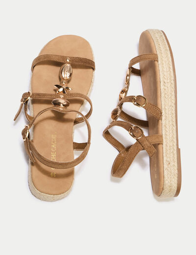 Sandales aspect daim camel femme