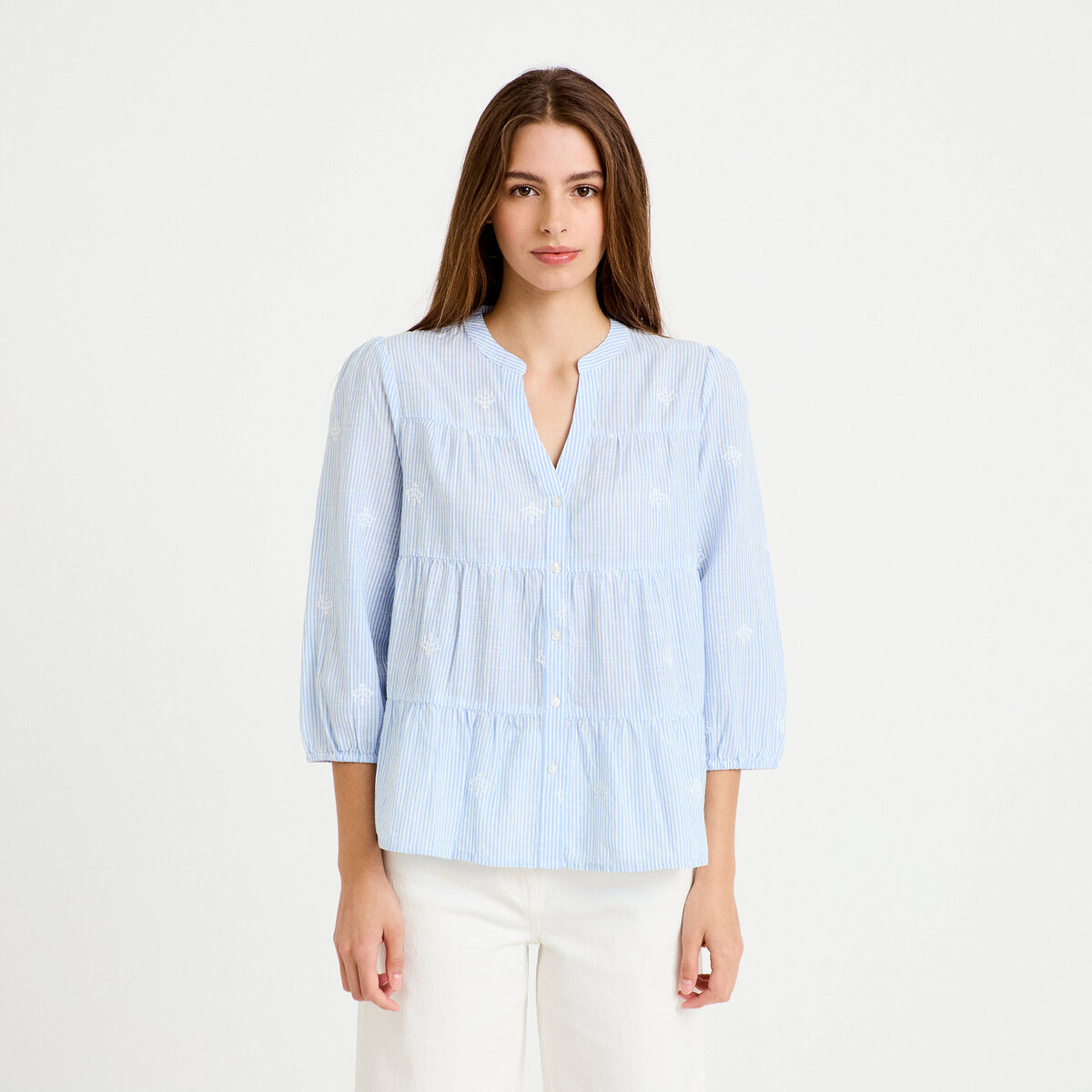 Chemise droite manches 3/4 blanc femme