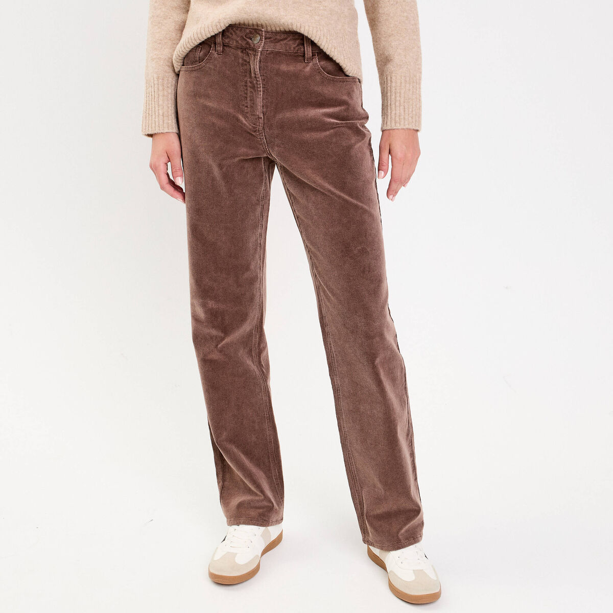 Pantalon droit en velours jaune femme