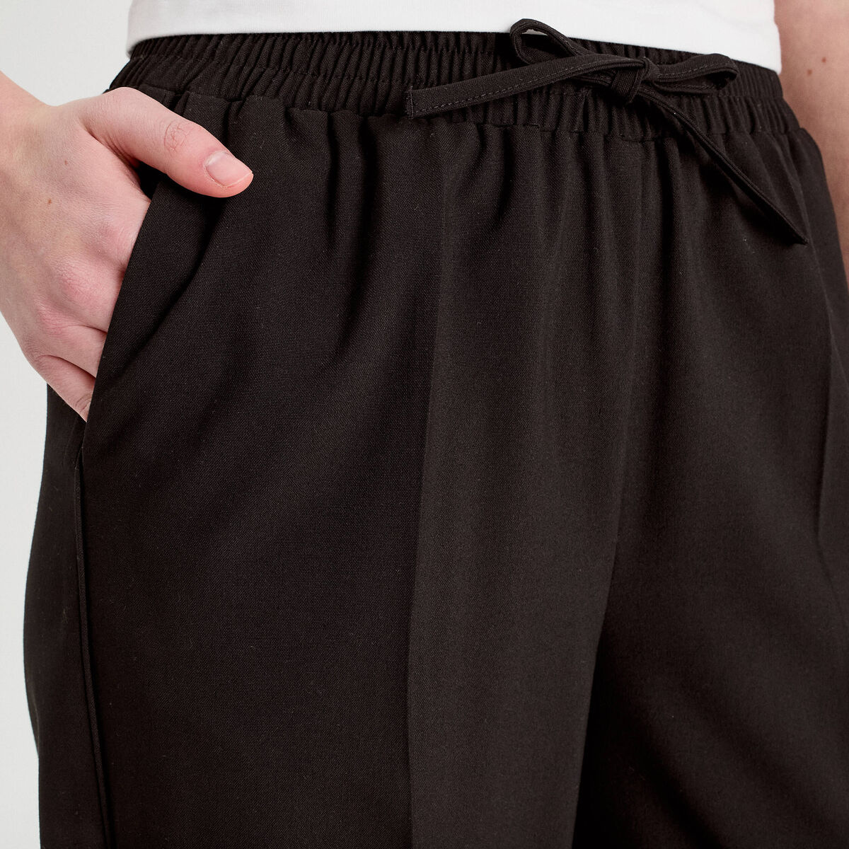Pantalon large taille haute noir femme