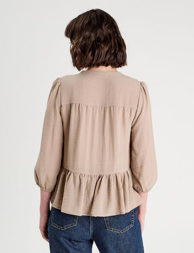Blouse manches 3/4 beige femme