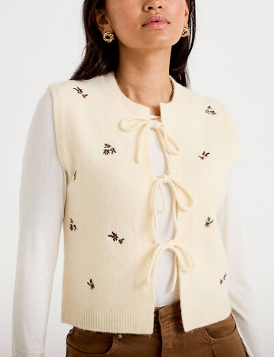 Gilet sans manches broderie sable femme