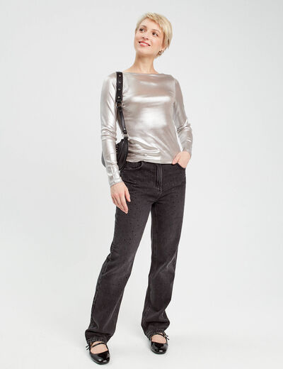 T-shirt aspect métallisé gris argent femme
