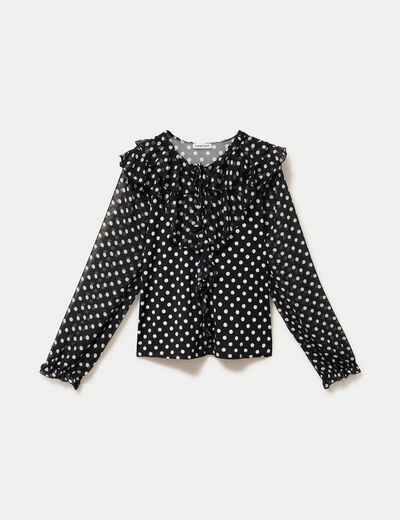 Blouse droite voile manches longues noir femme