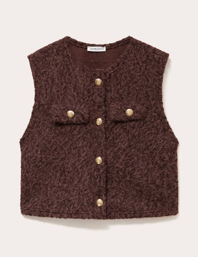 Veste sans manches col rond marron fonc&eacute; femme