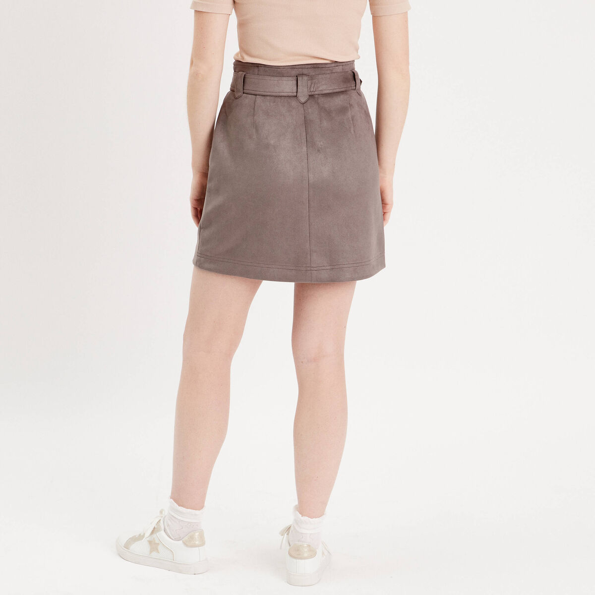 Jupe droite suédine taupe femme