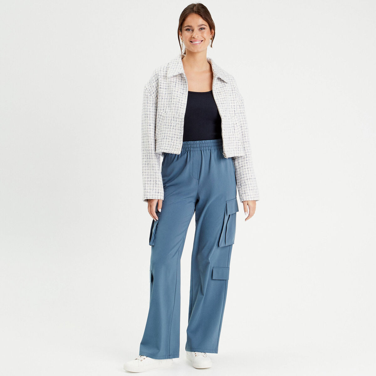 Veste courte oversize zippée blanc femme