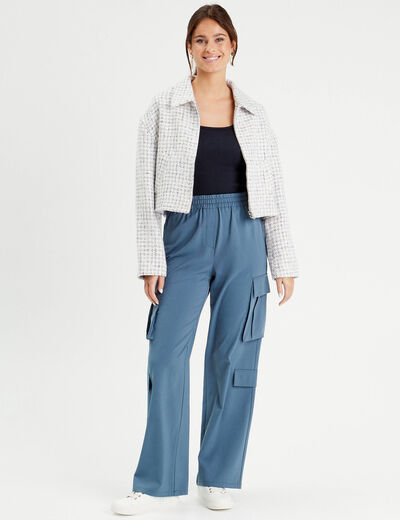 Veste courte oversize zippée blanc femme