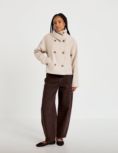 Caban court col montant beige femme
