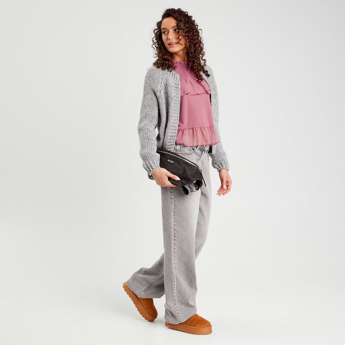 Blouse volants vieux rose femme