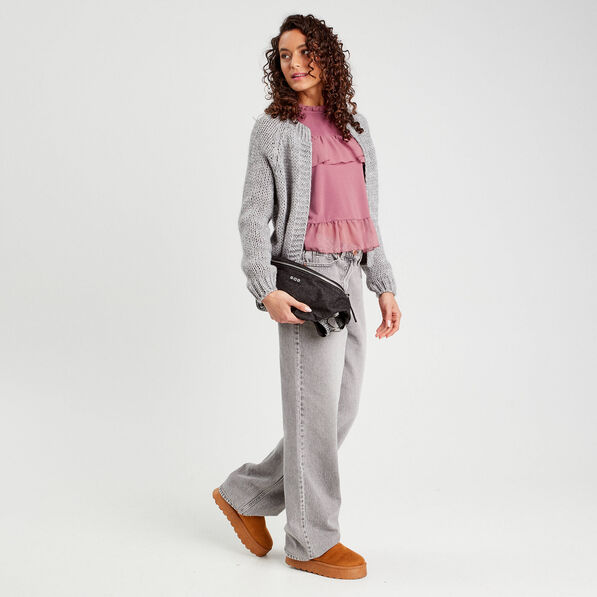 Blouse volants vieux rose femme