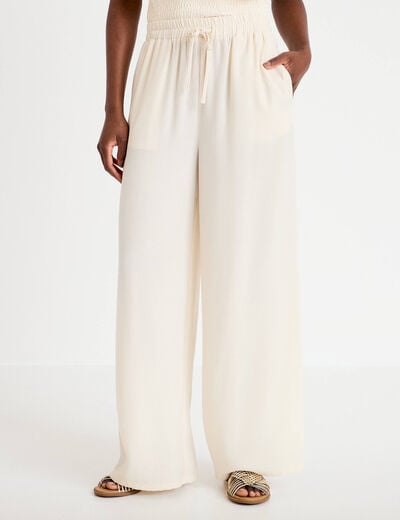Pantalon large fluide ecru femme