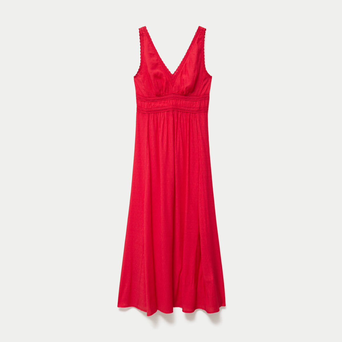 Robe longue &eacute;vas&eacute;e col v sans manches rouge femme