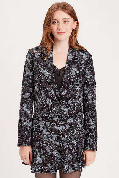 Veste droite manches longues noir femme