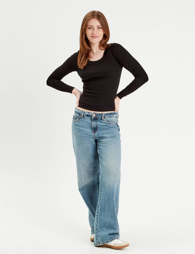 T-shirt manches longues 2-en-1 noir femme