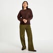 Pantalon bootcut taille standard velours vert kaki femme
