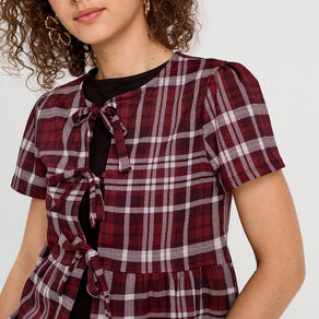 Blouse avec noeuds bordeaux femme