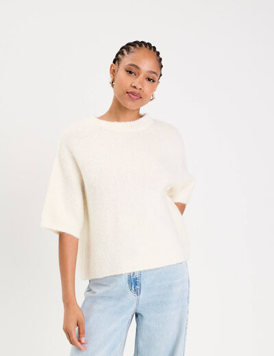 Pull manches courtes ecru femme