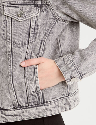 Veste boutonnée en jean denim gris femme