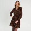 Robe évasée détails dentelle marron foncé femme