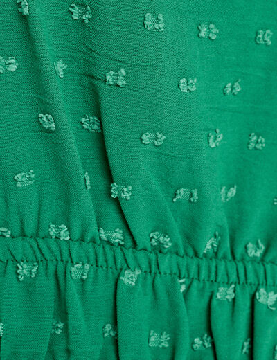 Robe évasée fluide plumetis vert femme