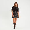 Jupe trapèze simili cuir noir femme