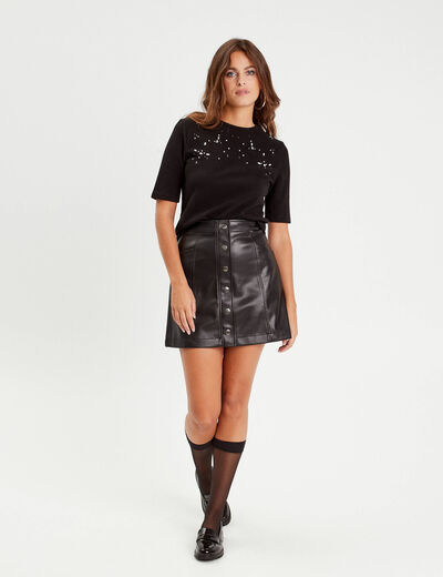 Jupe trapèze simili cuir noir femme