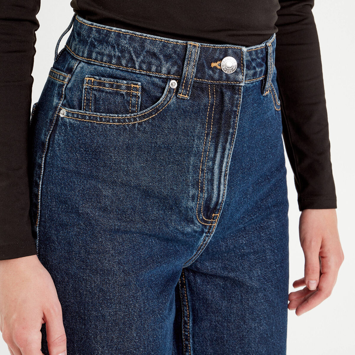 Jeans wide leg taille haute denim brut femme