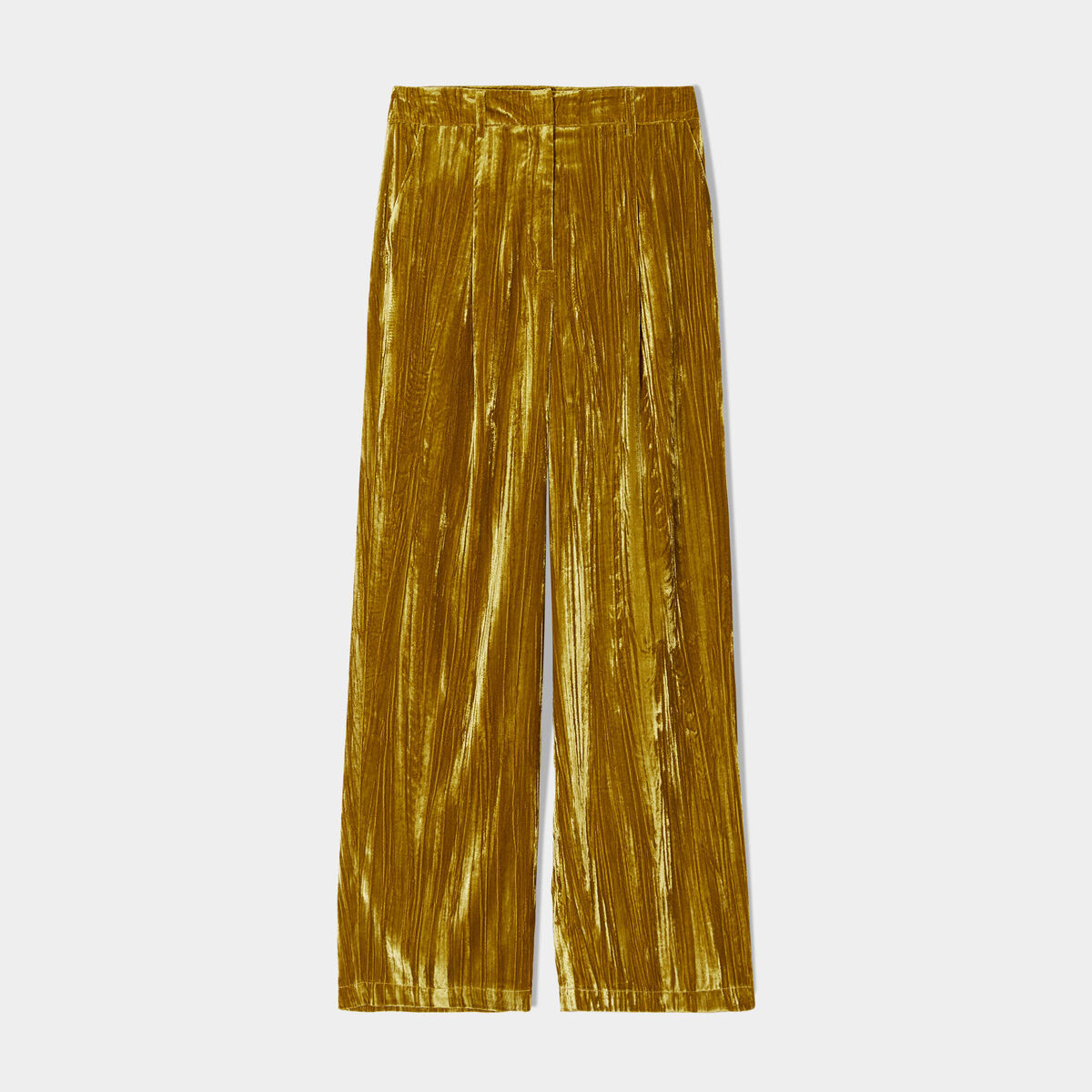 Pantalon large fluide velours vert olive femme